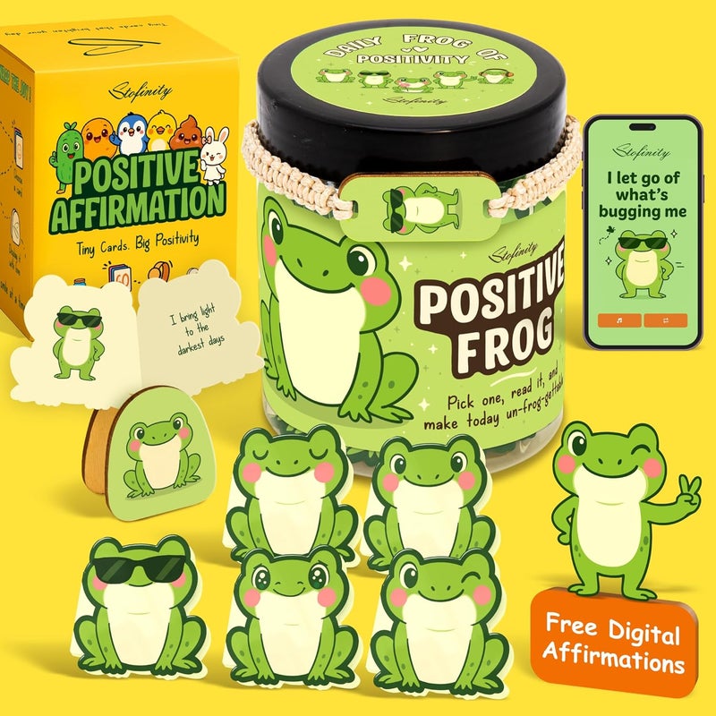 STOFINITY Emotional Support Frog Gifts For Women - Jar Of Daily Affirmation Cards For Teens Friend, Cute Inspirational Cards Jar For Men Coworkers, Unique Gifts For Women Birthday, Christmas - Image 1